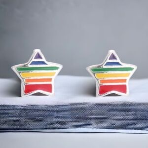 New Tiny Star Rainbow Stud Earrings Sterling Silver 925 , Small Studs